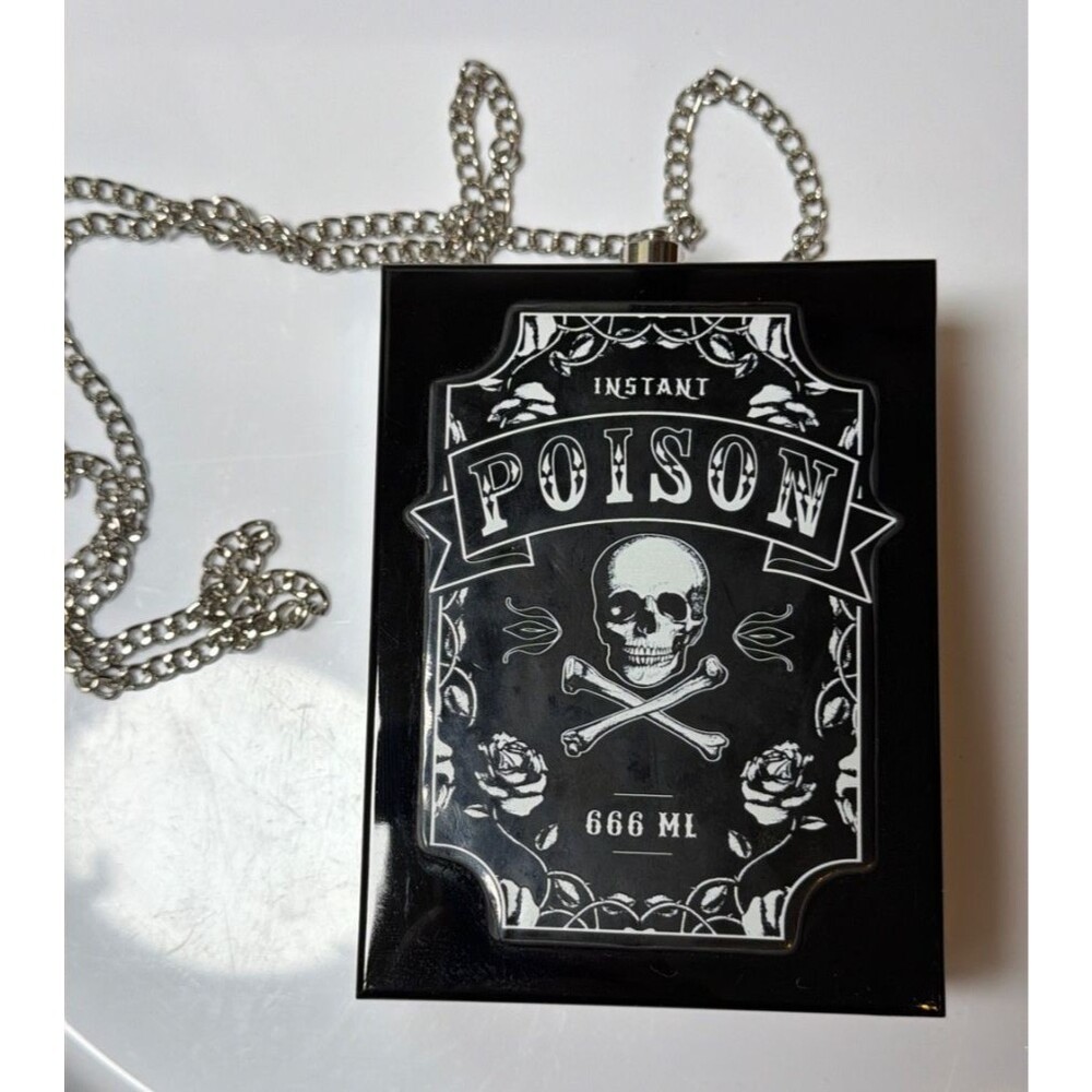 Dolls Kill Evil Elixir Poison 666 Skull Goth Crossbody Bag Chain Purse AS IS